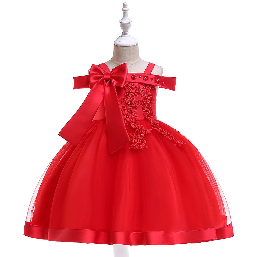 Willhawack Girls bow beaded flower dress