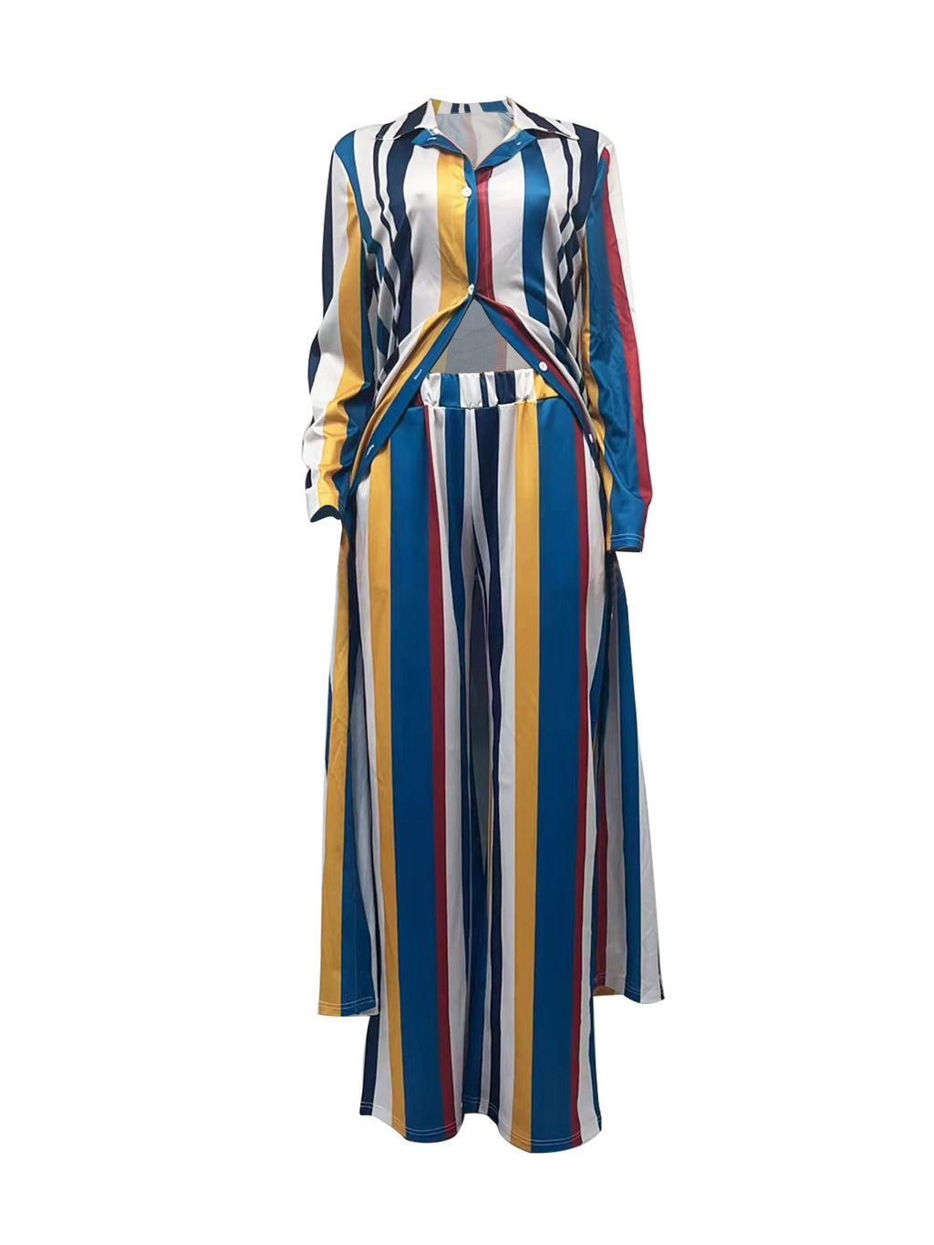 Button Long Sleeve Top With Blouse And Pants Women