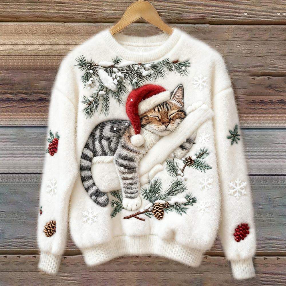 3D Digital Print Pattern Christmas Women's Round Neck Sweatshirt