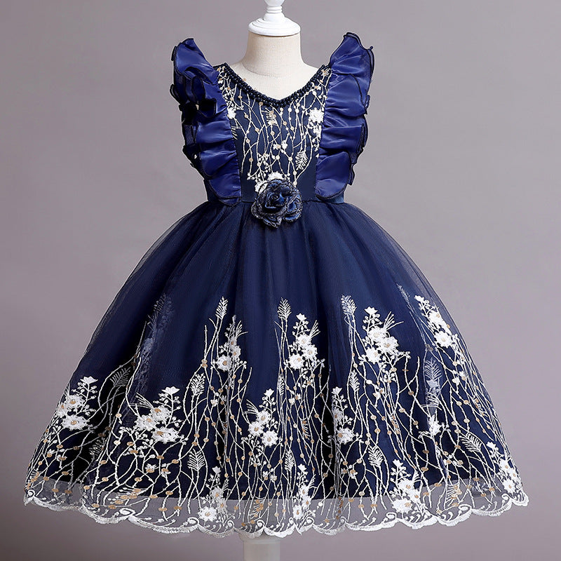 Willhawack Embroidered Little Flowers Girls Dress Princess Dress