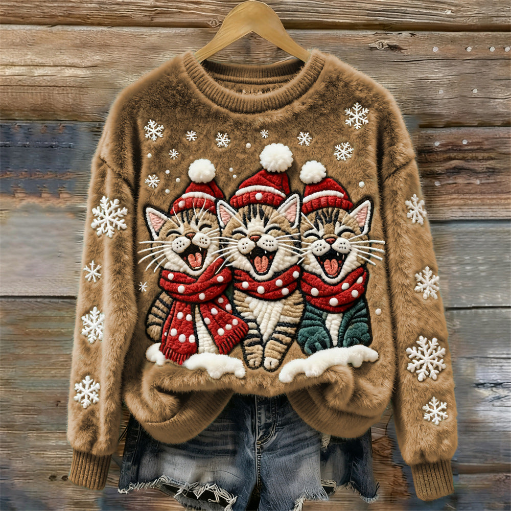 3D Digital Print Pattern Christmas Women's Round Neck Sweatshirt