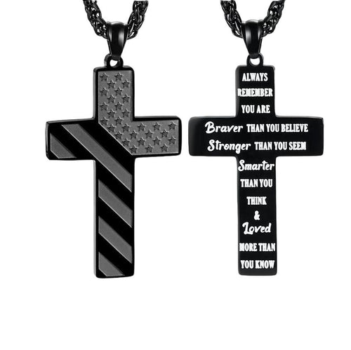 Cross Necklace With Bible Verse American Flag Pendant --Stainless Steel Men Jewelry Gift - Faith-Inspired, Bold & Patriotic Chain For Him