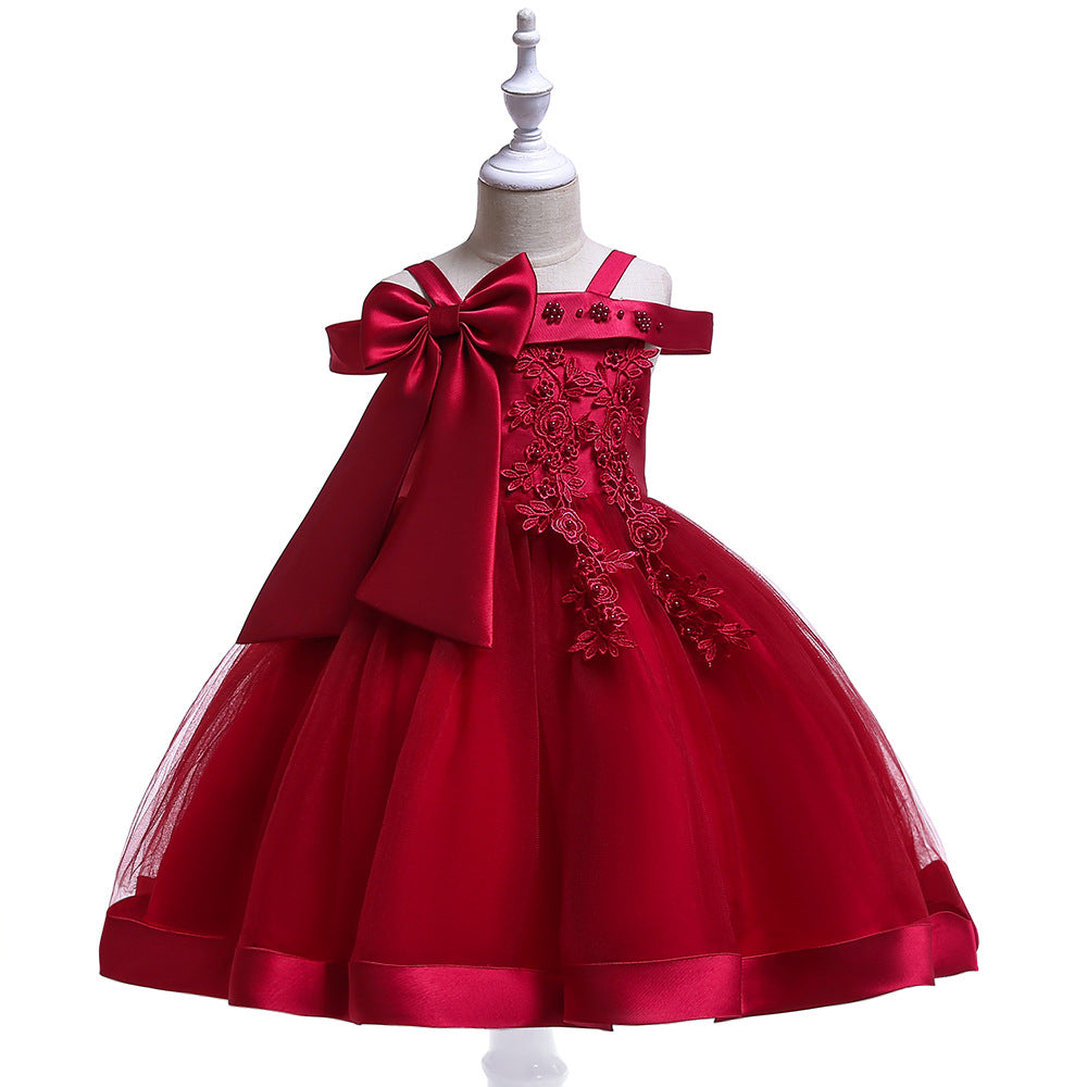 Willhawack Girls bow beaded flower dress