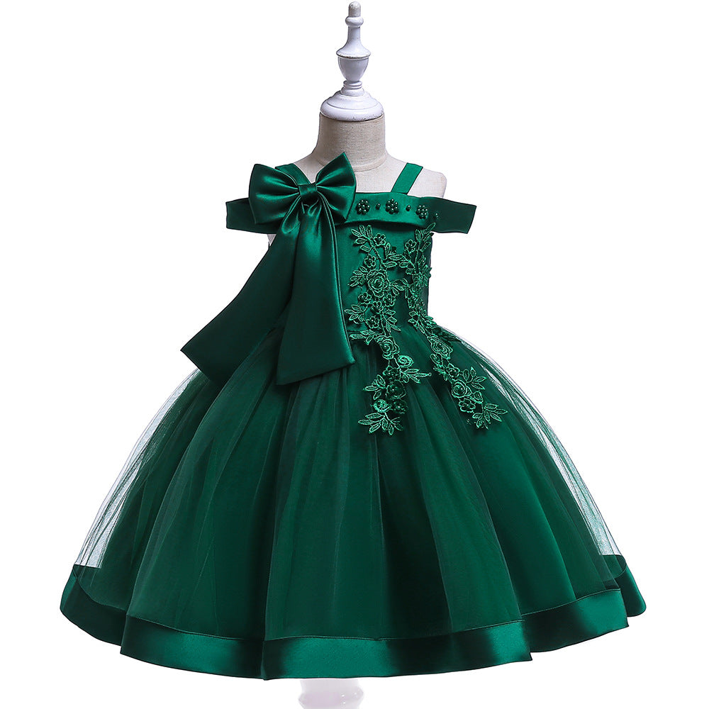 Willhawack Girls bow beaded flower dress
