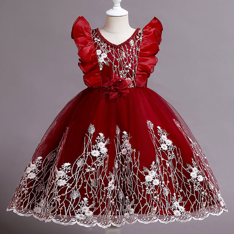 Willhawack Embroidered Little Flowers Girls Dress Princess Dress