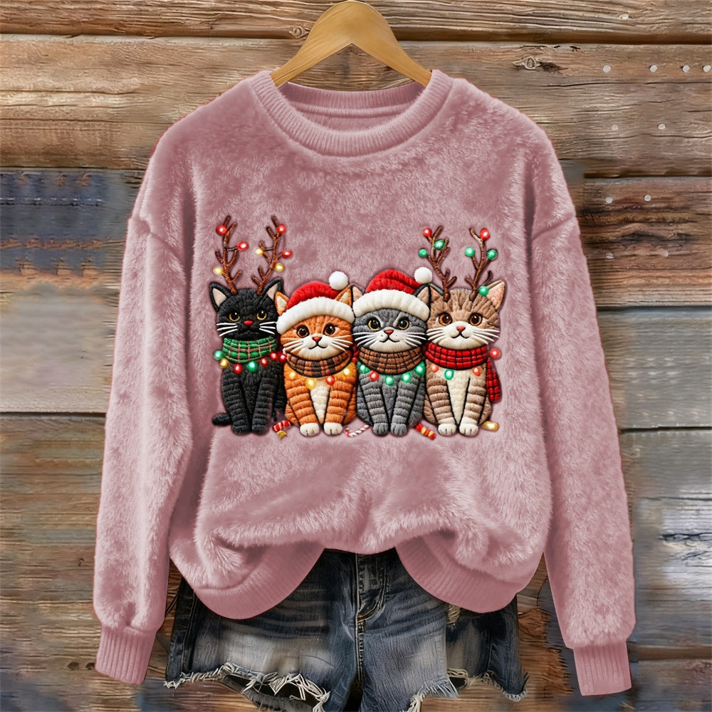 3D Digital Print Pattern Christmas Women's Round Neck Sweatshirt