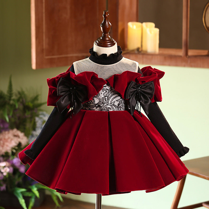 Willhawack Girls Wine Red Little Girl Princess Dress