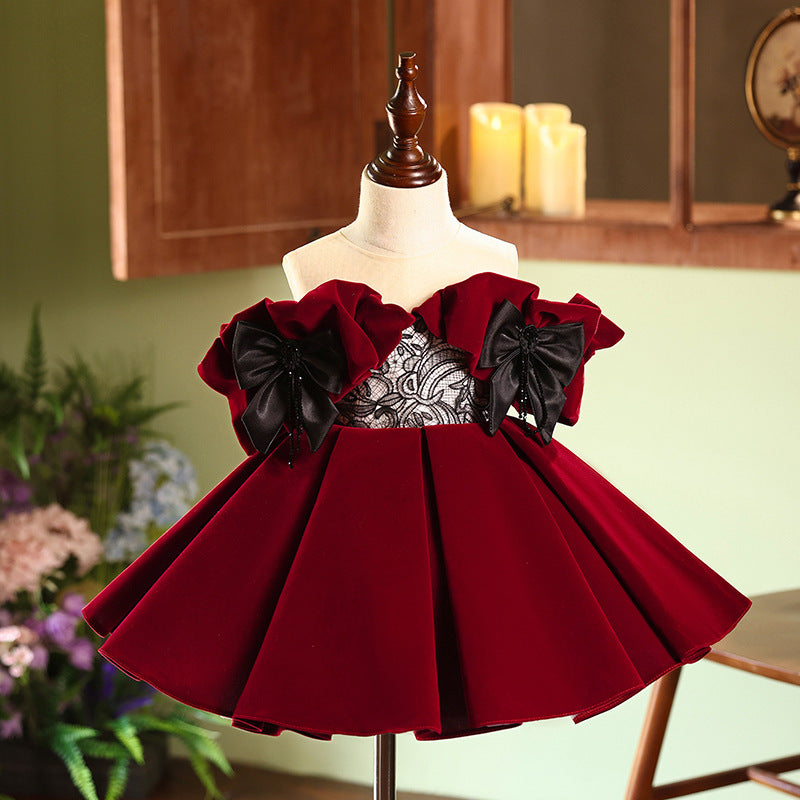Willhawack Girls Wine Red Little Girl Princess Dress