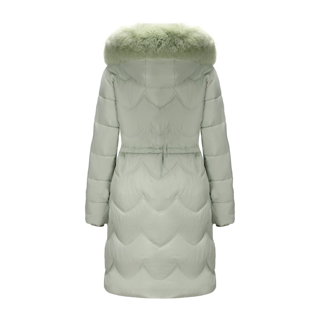 Big Fur Collar Mid-length Thickened Waist-cinching Cotton Coat