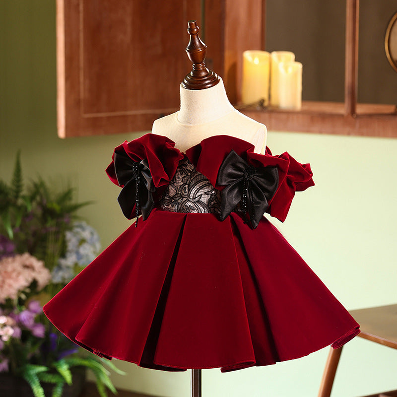 Willhawack Girls Wine Red Little Girl Princess Dress