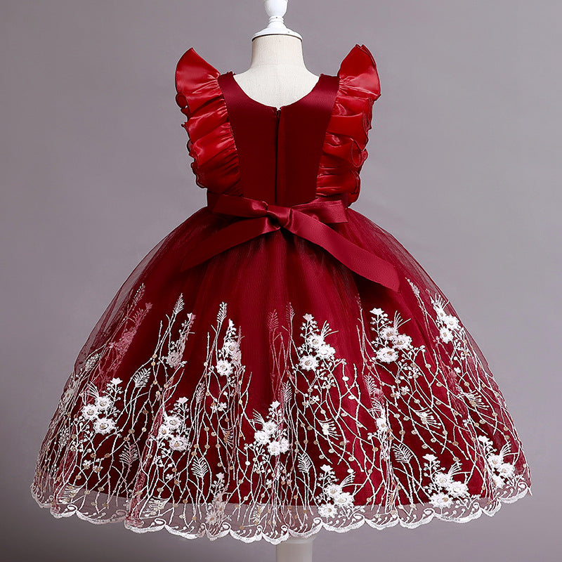 Willhawack Embroidered Little Flowers Girls Dress Princess Dress